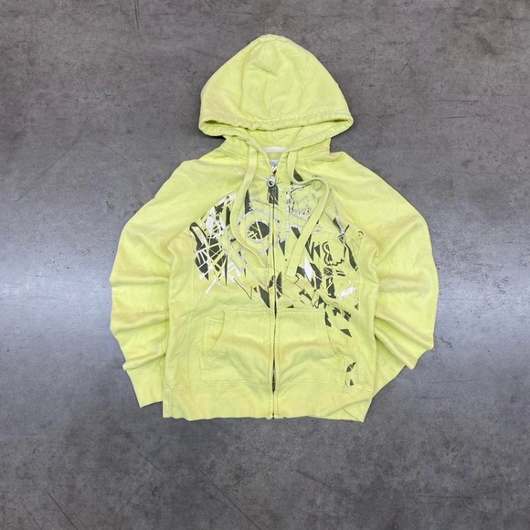 Fox Racing Yellow and white zip up hoodie with unique graphics - Picture 1 of 7